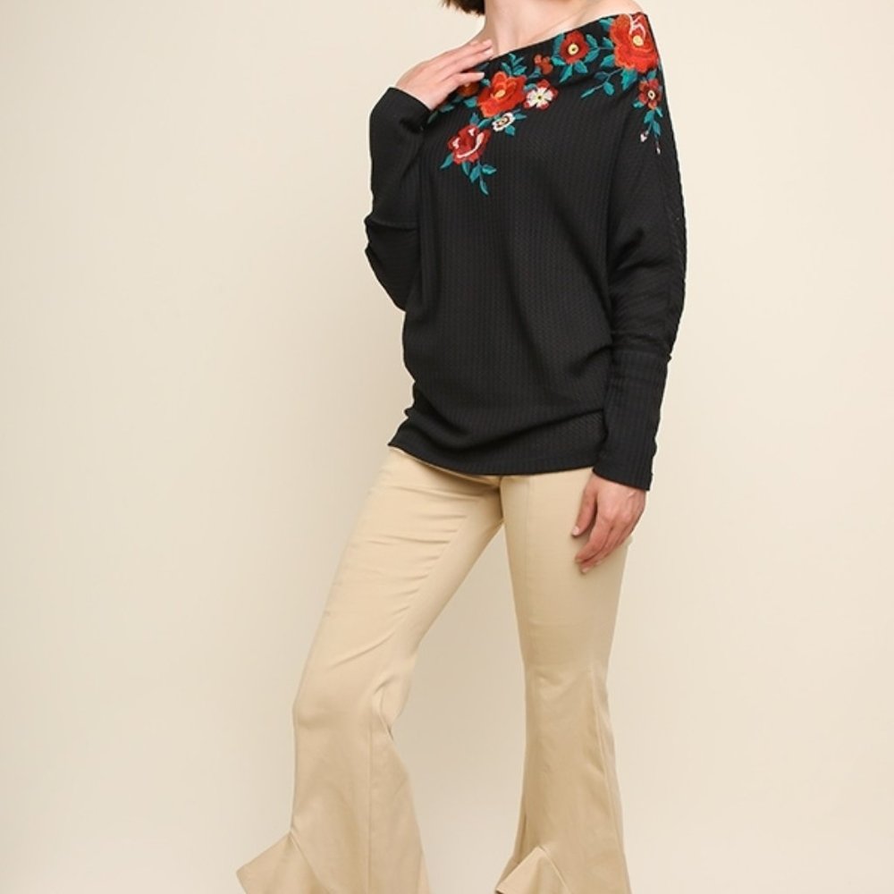 Umgee Floral Embroidered Off Shoulder Crochet Top